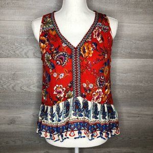 NWT Patrons of Peace Tank Top Red Cream Blue Small